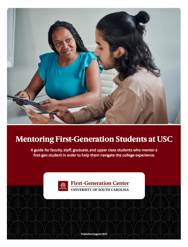 Cover art for the FGC Mentor Guide depicting a mentor sitting with an FGC student over paperwork.