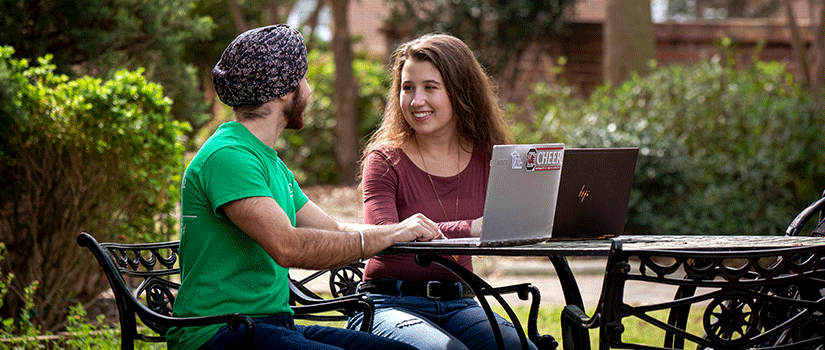 Students meeting outside. 