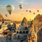 Hot air balloons over a sunrise in Egypt