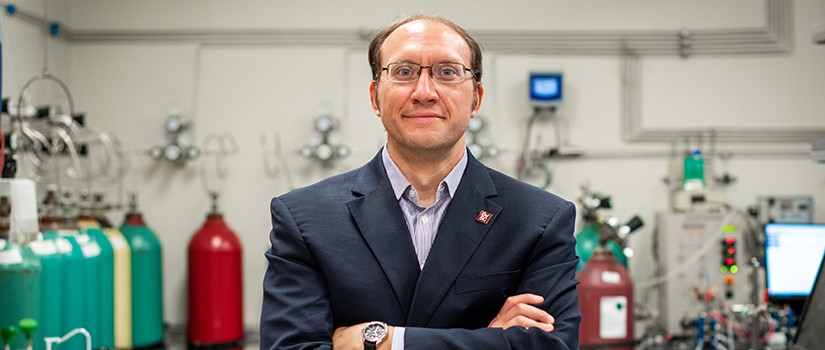 Mustain stands in his lab.