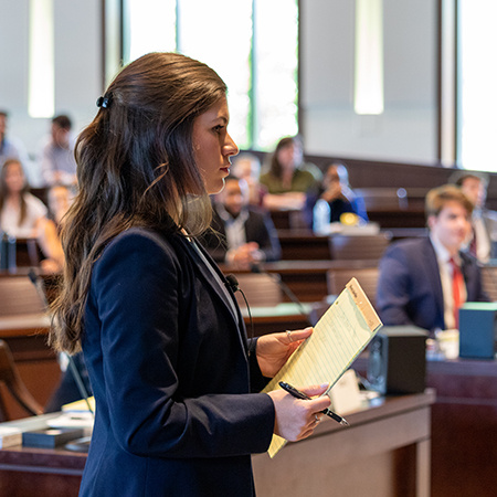 Student arguing at mock trial