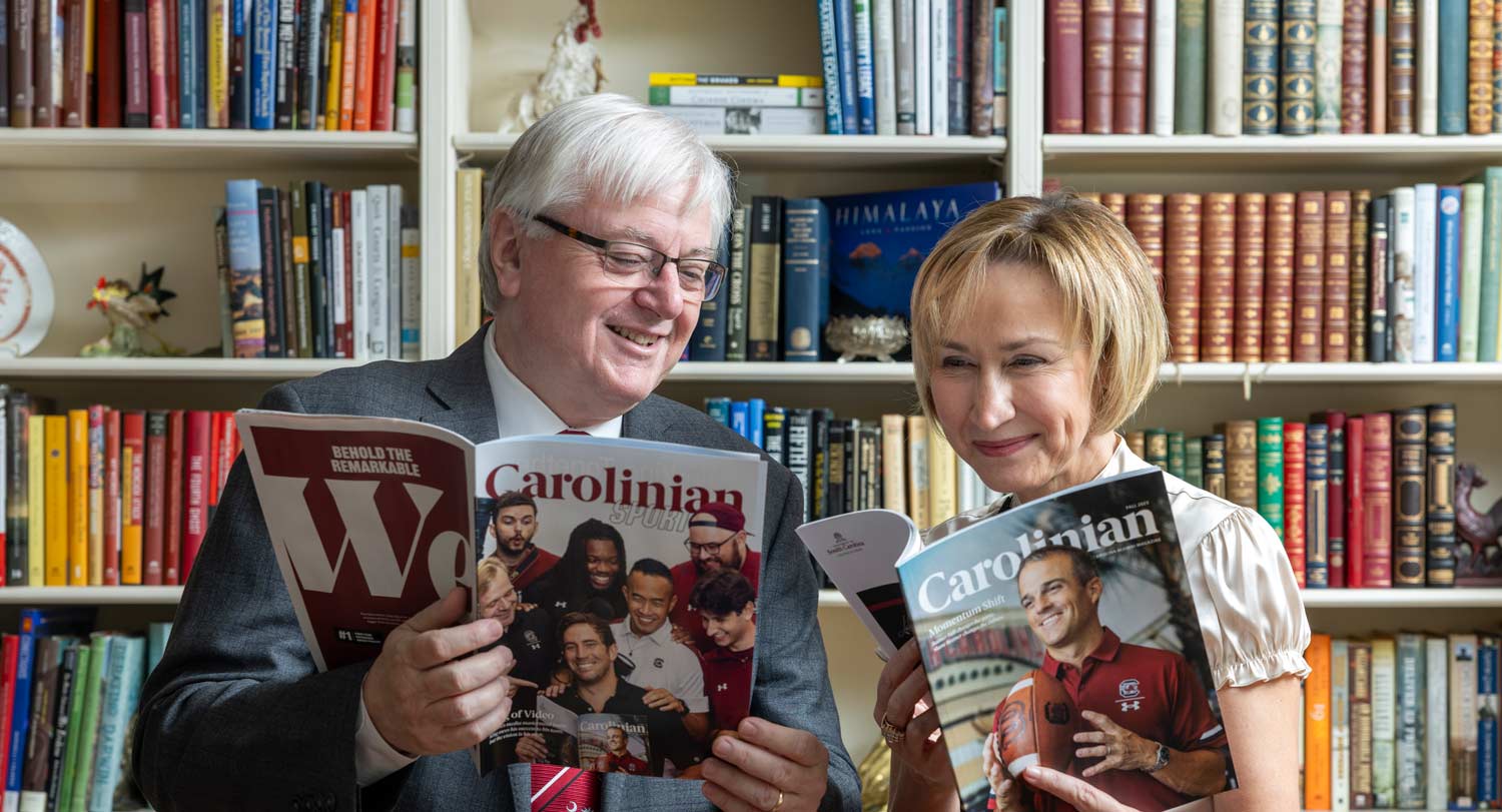 President Amiridis and First Lady Ero Amiridis read Carolinian magazine.