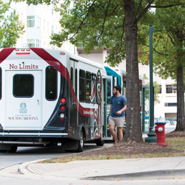 Students ride the shuttle.