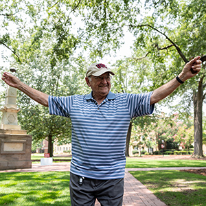 Stan Papajohn dances on the Horseshoe