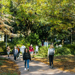 students walking on campus