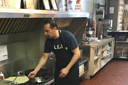 in the kitchen at Crepes and Croissant