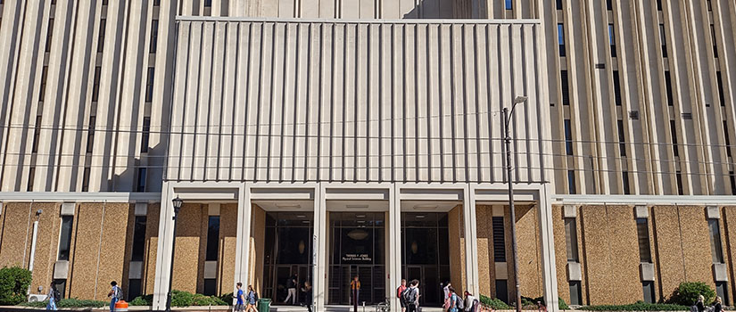 The main entrance to Jones Physical Science Center from across S. Main Street.