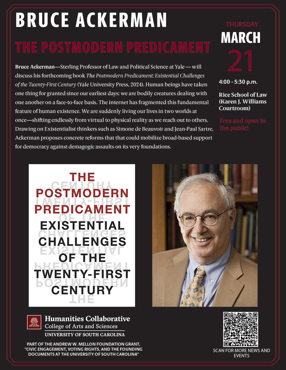 Print flyer for lecture by Bruce Ackerman