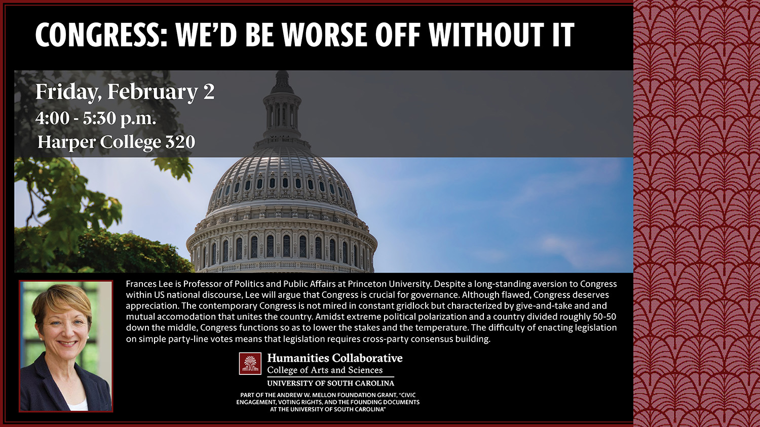 Digital flyer for lecture by Frances Lee
