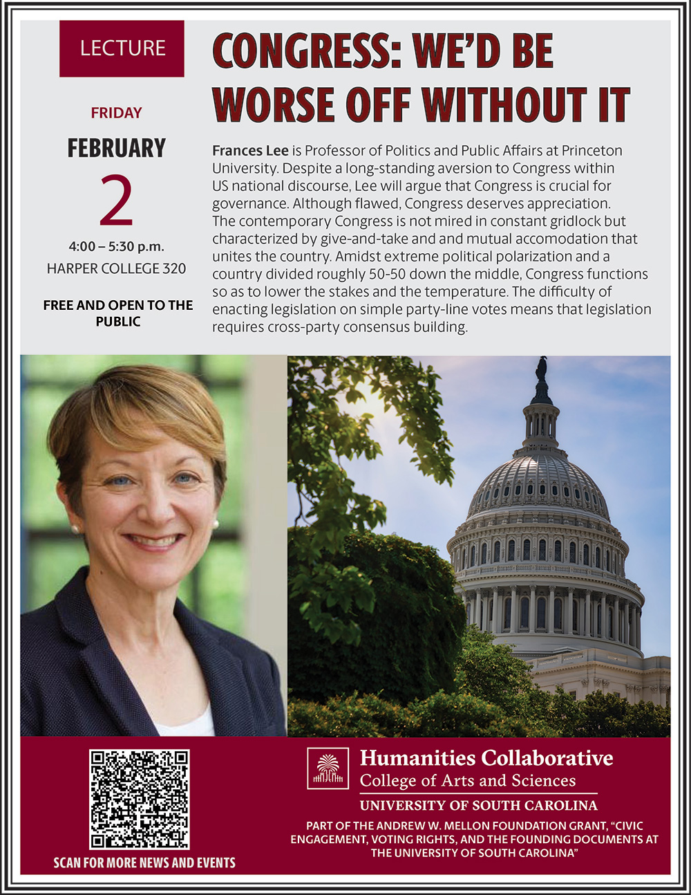 Print flyer for lecture by Frances Lee