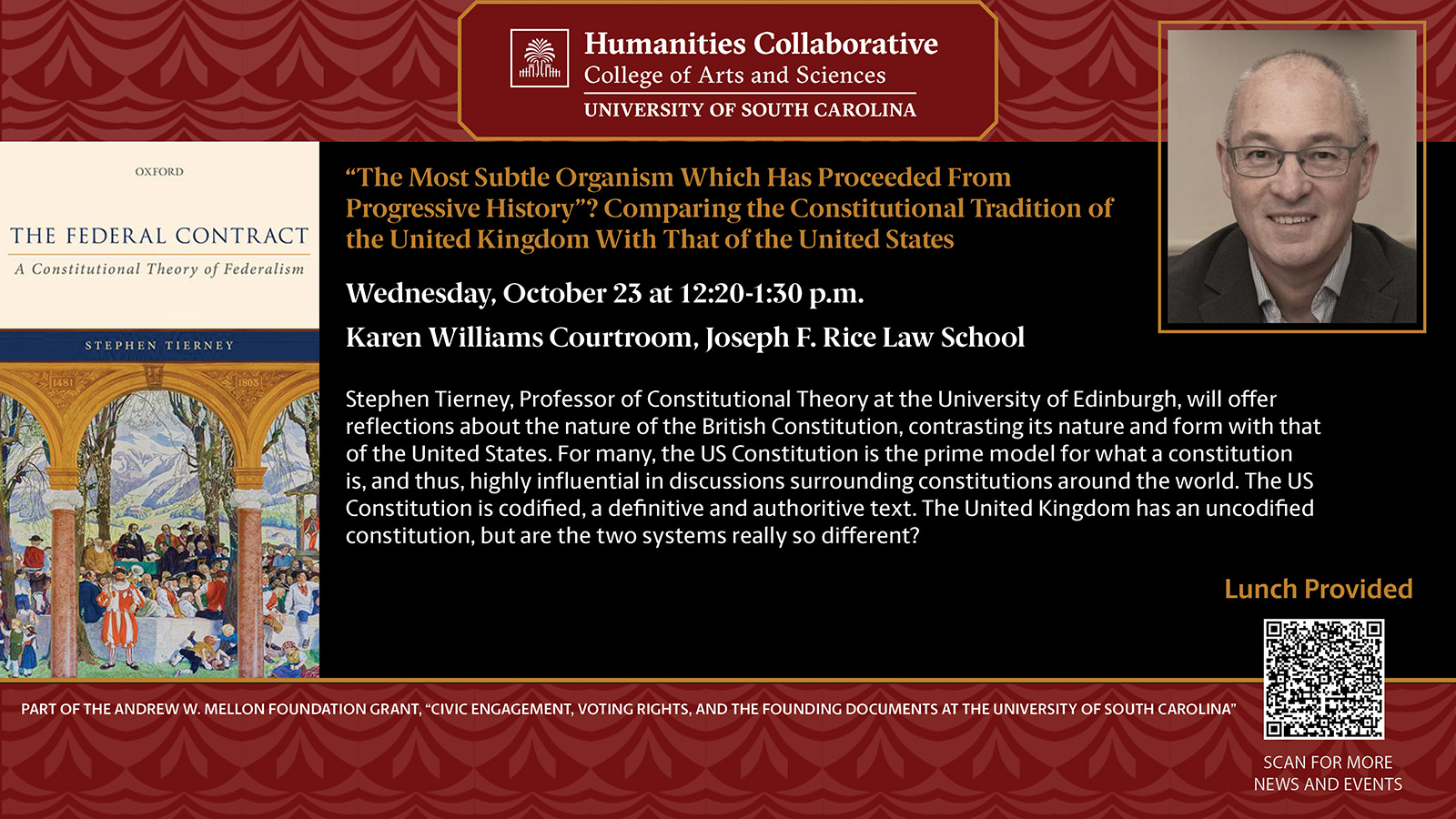 Digital Flyer for Stephen Tierney Talk "Comparing the Constitutional Tradition of the United Kingdom and the United States"