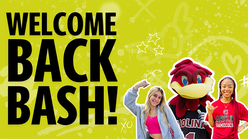cocky mascot dancing at the bash with stuents in 2023