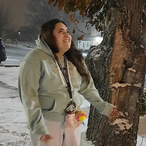 Edith Gonzalez-Mora poses in Columbia snow.