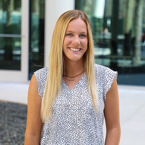 Rebecca Grant poses outside the Moore School of Business.